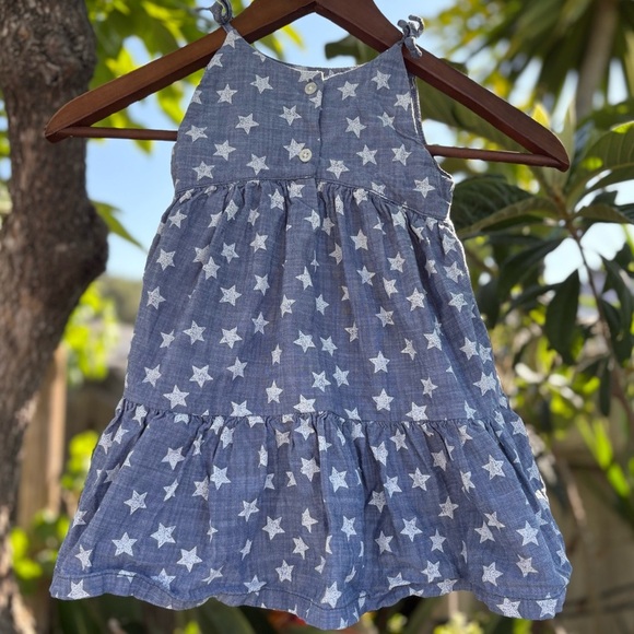 Baby B’gosh Girls Chambray White Star Pattern Twirl Dress - Picture 4 of 7